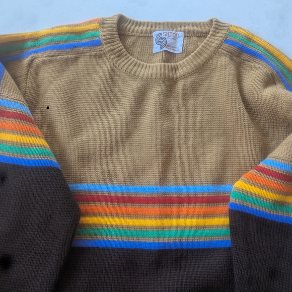 Sweater with Brown and Multicolor Stripes - Picture 3 of 8
